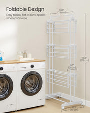 4 Tier Stainless Steel Clothes Drying Rack Foldable with Expandable Wings by Songmics