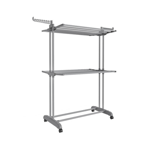 Large 3 Tier Folding Clothes Airer with Wheels in Dove Grey for Indoor Drying by Songmics