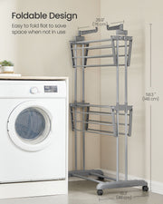 Large 3 Tier Folding Clothes Airer with Wheels in Dove Grey for Indoor Drying by Songmics