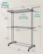 Large 3 Tier Folding Clothes Airer with Wheels in Dove Grey for Indoor Drying by Songmics
