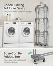 Large Foldable 4 Tier Clothes Airer with Wheels in Dove Grey for Indoor Drying by Songmics
