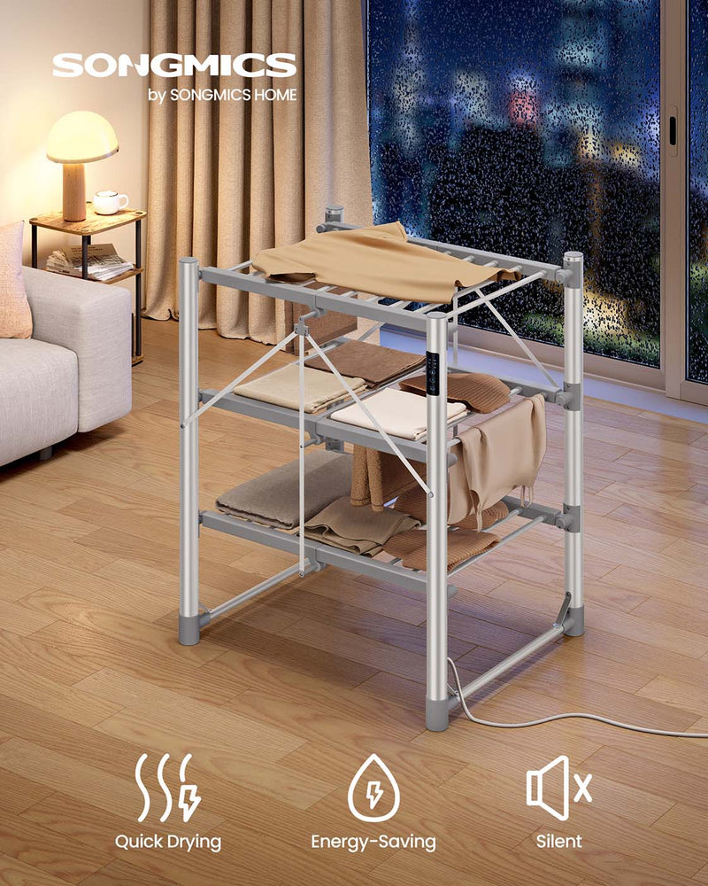 Close-up of the digital control panel on the heated clothes airer
