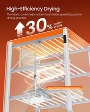 Heated clothes airer folded flat for storage