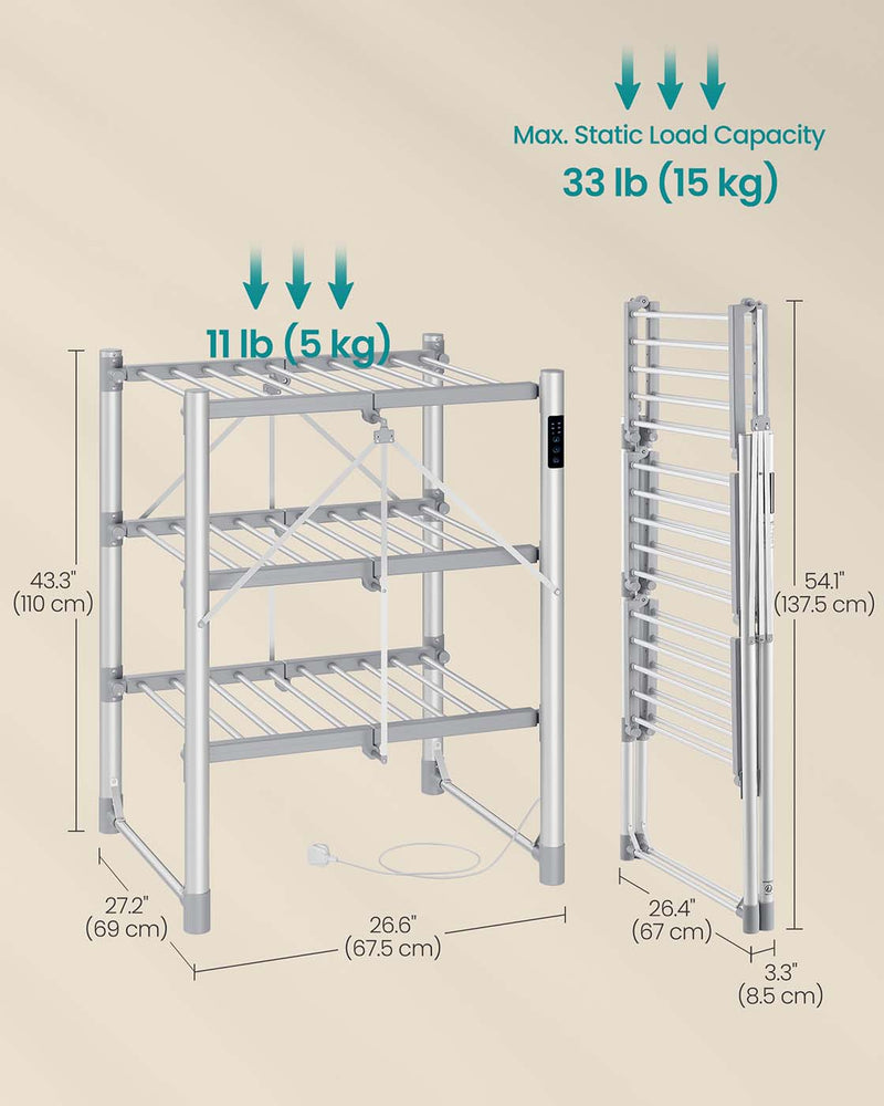 Heated clothes airer styled in a home laundry room setting