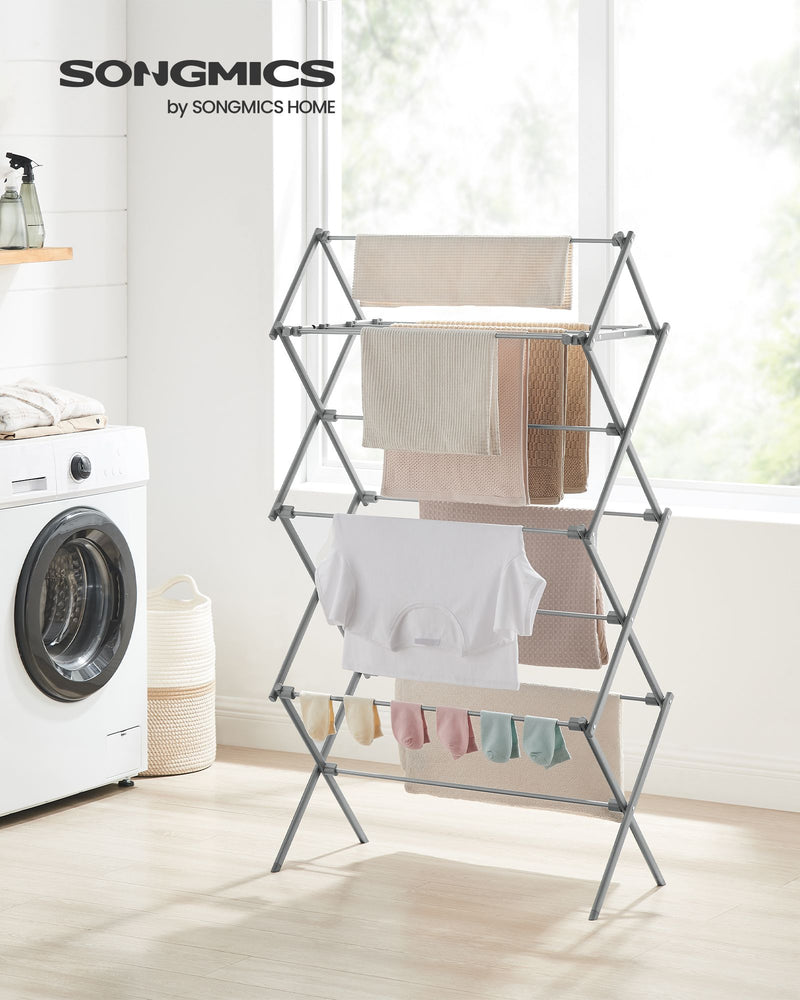 Foldable Clothes Airer in Dove Grey 3 Tier Indoor Laundry Drying Rack by Songmics