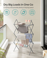 Foldable Clothes Airer in Dove Grey 3 Tier Indoor Laundry Drying Rack by Songmics