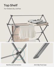 Foldable Clothes Airer in Dove Grey 3 Tier Indoor Laundry Drying Rack by Songmics