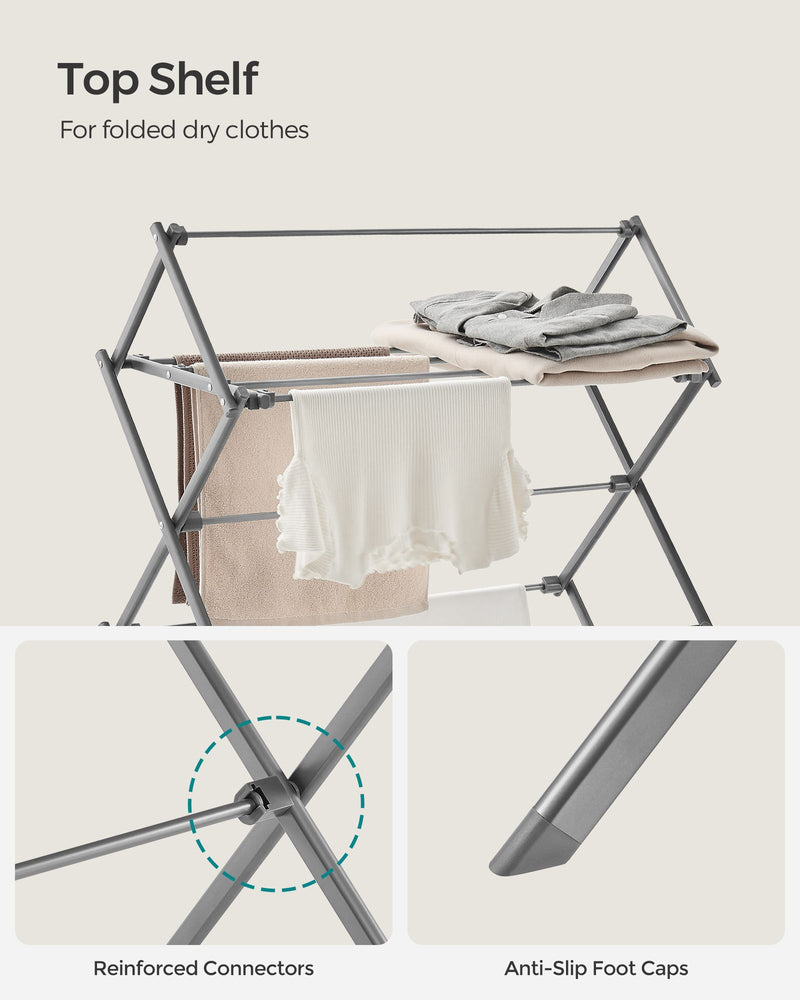 Foldable Clothes Airer in Dove Grey 3 Tier Indoor Laundry Drying Rack by Songmics