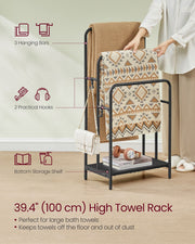 Freestanding 3 Bar Towel Rail with Double Hooks for Bathroom Storage by Songmics