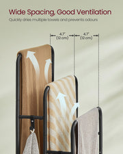 Freestanding 3 Bar Towel Rail with Double Hooks for Bathroom Storage by Songmics