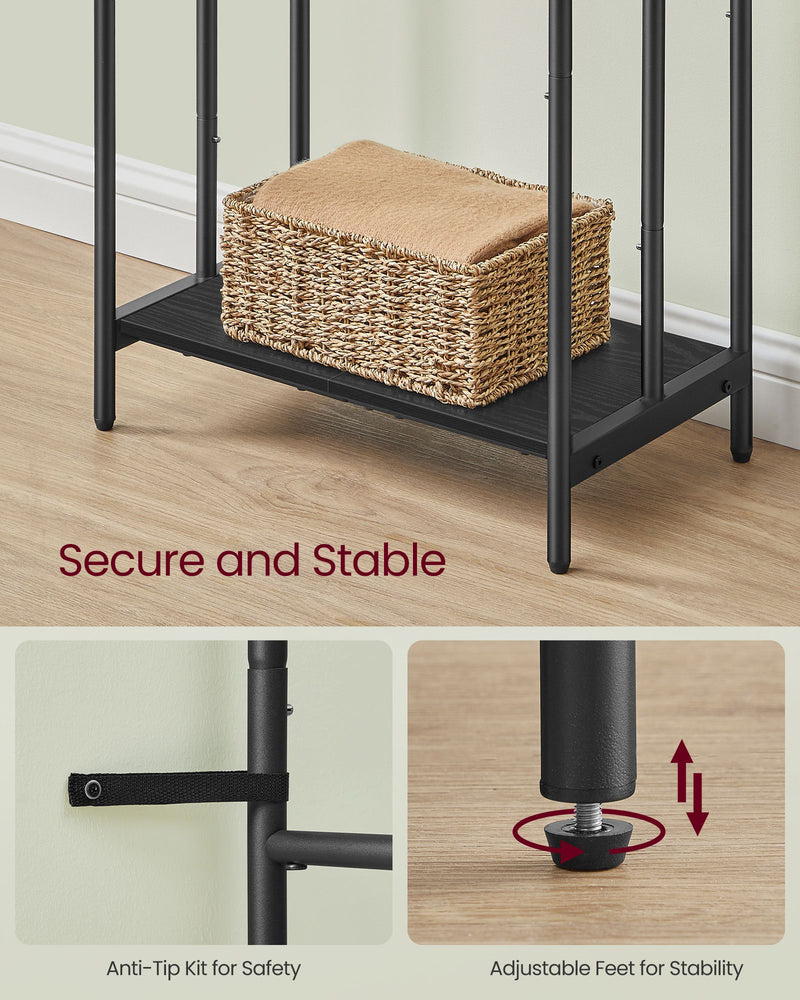 Freestanding 3 Bar Towel Rail with Double Hooks for Bathroom Storage by Songmics