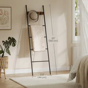5 Tier Decorative Blanket Ladder Shelf with Metal Frame and Removable Hooks by Vasagle