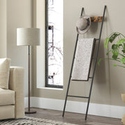 5 Tier Decorative Blanket Ladder Shelf with Metal Frame and Removable Hooks by Vasagle