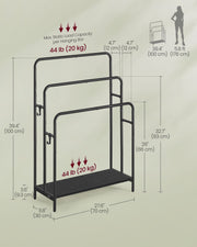 3 Bar Towel Rack with Hooks in Ink Black and Ebony for Bathroom Storage by Songmics