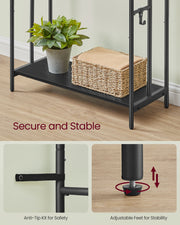 3 Bar Towel Rack with Hooks in Ink Black and Ebony for Bathroom Storage by Songmics