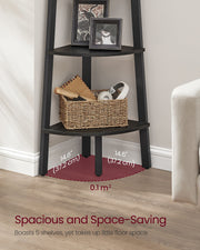 5 Tier Corner Shelf Unit in Charcoal Gray and Matte Black for Small Spaces by Vasagle