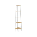 5 Tier Corner Shelf Unit in Natural Oak and White for Small Spaces and Storage by Vasagle
