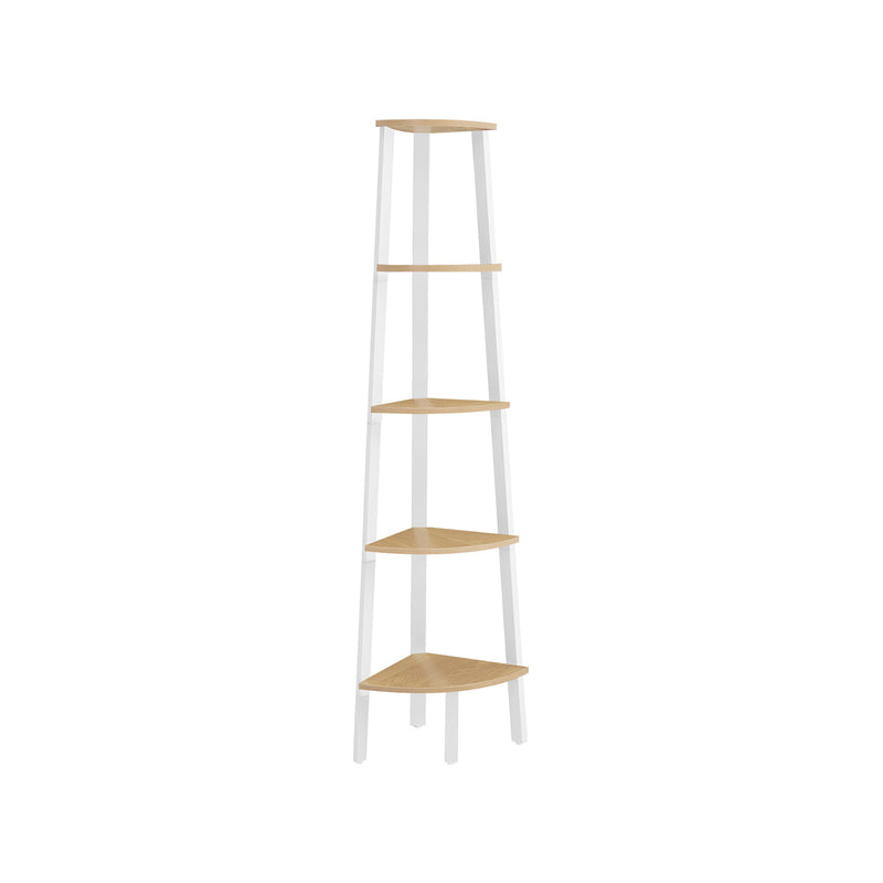 5 Tier Corner Shelf Unit in Natural Oak and White for Small Spaces and Storage by Vasagle