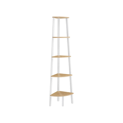 5 Tier Corner Shelf Unit in Natural Oak and White for Small Spaces and Storage by Vasagle