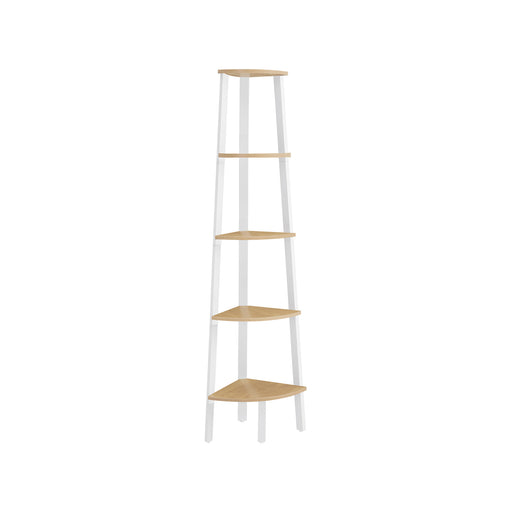 5 Tier Corner Shelf Unit in Natural Oak and White for Small Spaces and Storage by Vasagle