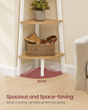 5 Tier Corner Shelf Unit in Natural Oak and White for Small Spaces and Storage by Vasagle