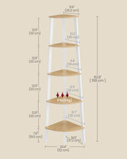 5 Tier Corner Shelf Unit in Natural Oak and White for Small Spaces and Storage by Vasagle