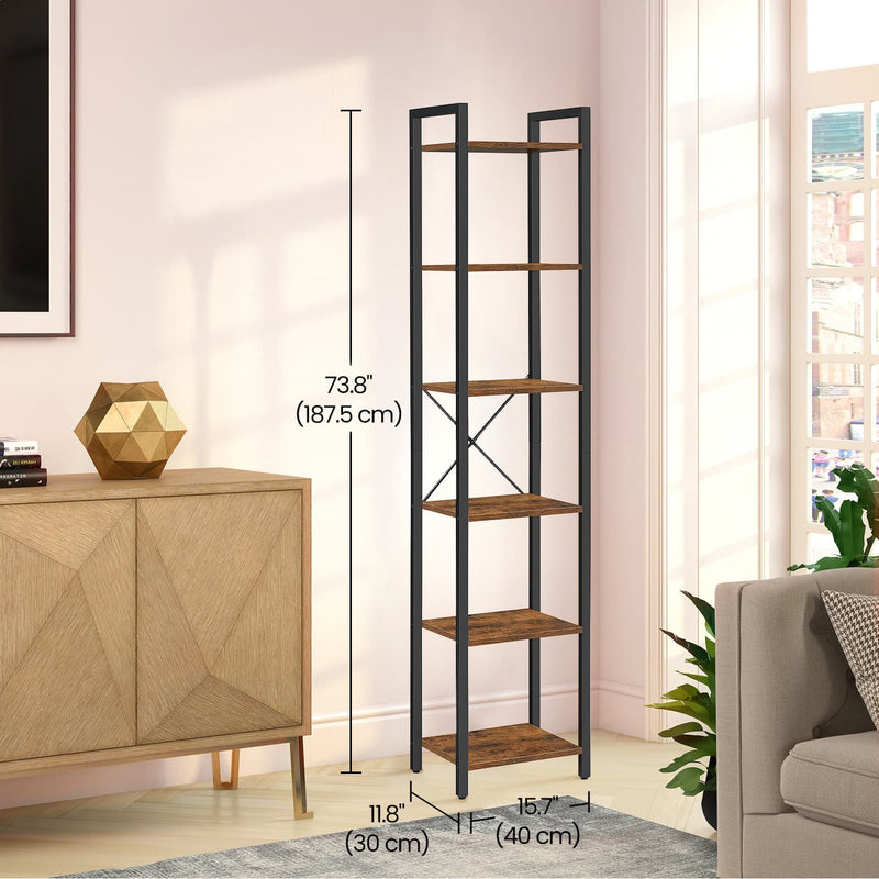 Tall 6 Tier Narrow Bookcase Slim Bookshelf for Small Spaces and Living Room by Vasagle
