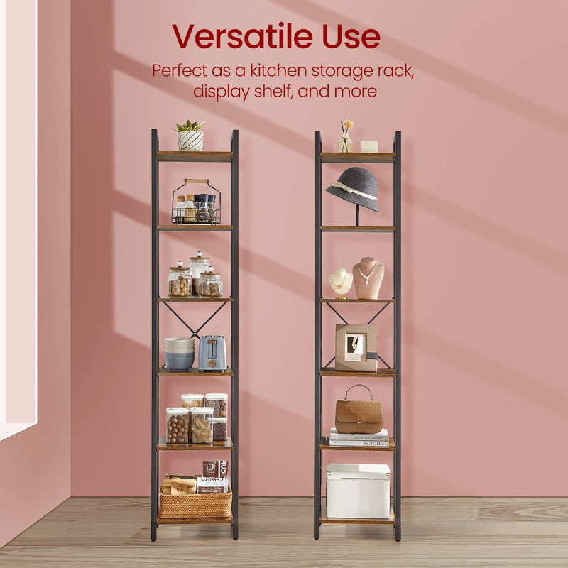 Tall 6 Tier Narrow Bookcase Slim Bookshelf for Small Spaces and Living Room by Vasagle