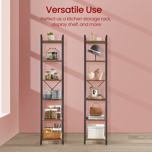Tall 6 Tier Narrow Bookcase Slim Bookshelf for Small Spaces and Living Room by Vasagle