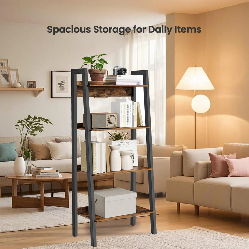 4 Tier Narrow Ladder Bookshelf for Home Office Small Spaces 137 cm High by Vasagle