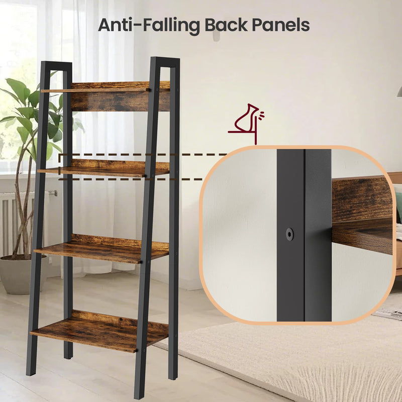 4 Tier Narrow Ladder Bookshelf for Home Office Small Spaces 137 cm High by Vasagle