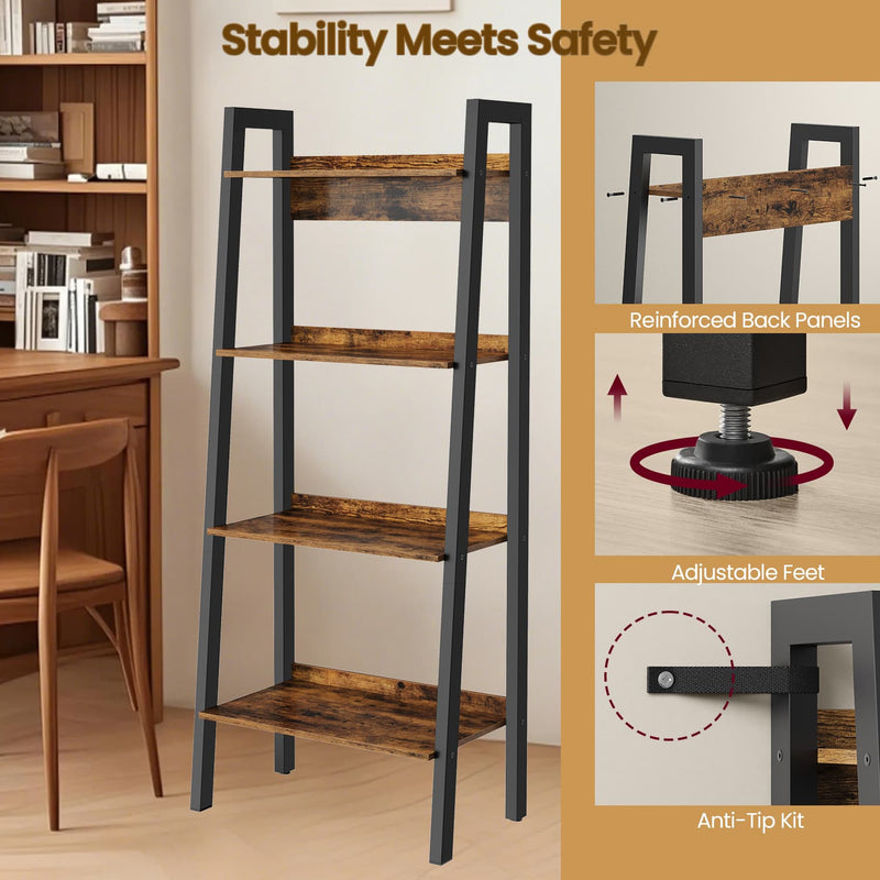 4 Tier Narrow Ladder Bookshelf for Home Office Small Spaces 137 cm High by Vasagle