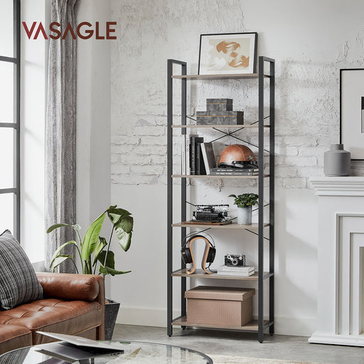 Industrial 6 Tier Bookshelf with Adjustable Shelves for Home Office and Living Room by Vasagle