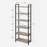 Industrial 6 Tier Bookshelf with Adjustable Shelves for Home Office and Living Room by Vasagle