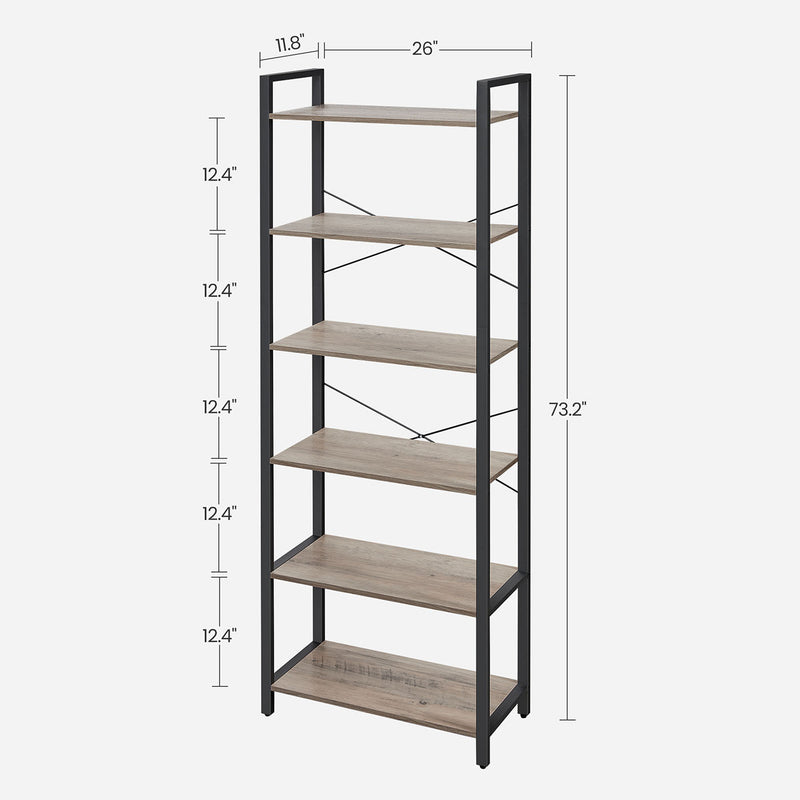 Industrial 6 Tier Bookshelf with Adjustable Shelves for Home Office and Living Room by Vasagle