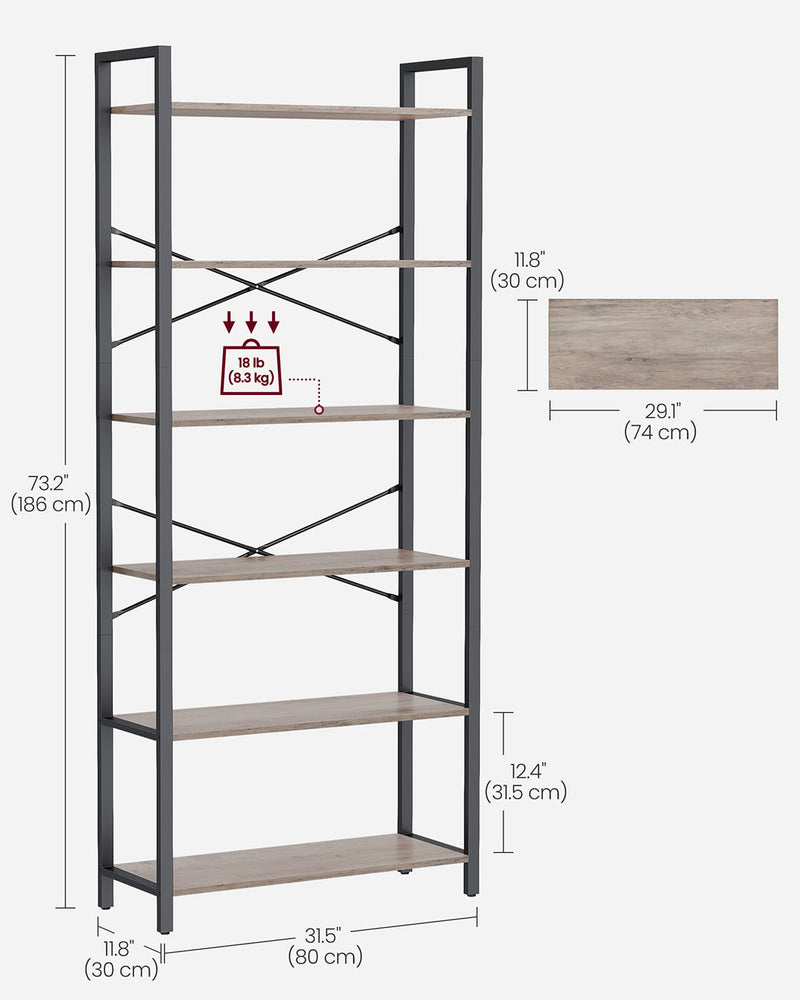 6 Tier Bookcase Shelving Unit with Open Storage for Living Room or Office by Vasagle
