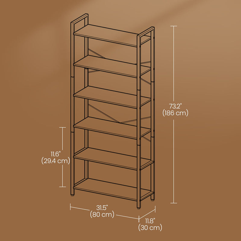 6 Tier Freestanding Bookcase for Home Office and Living Room Storage by Vasagle