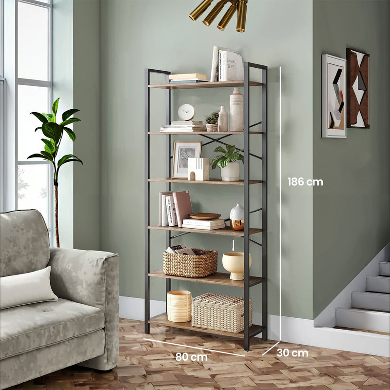 Industrial Style Bookshelf Freestanding Bookcase with 5 Open Shelves for Home Office by Vasagle, 80x30x186cm