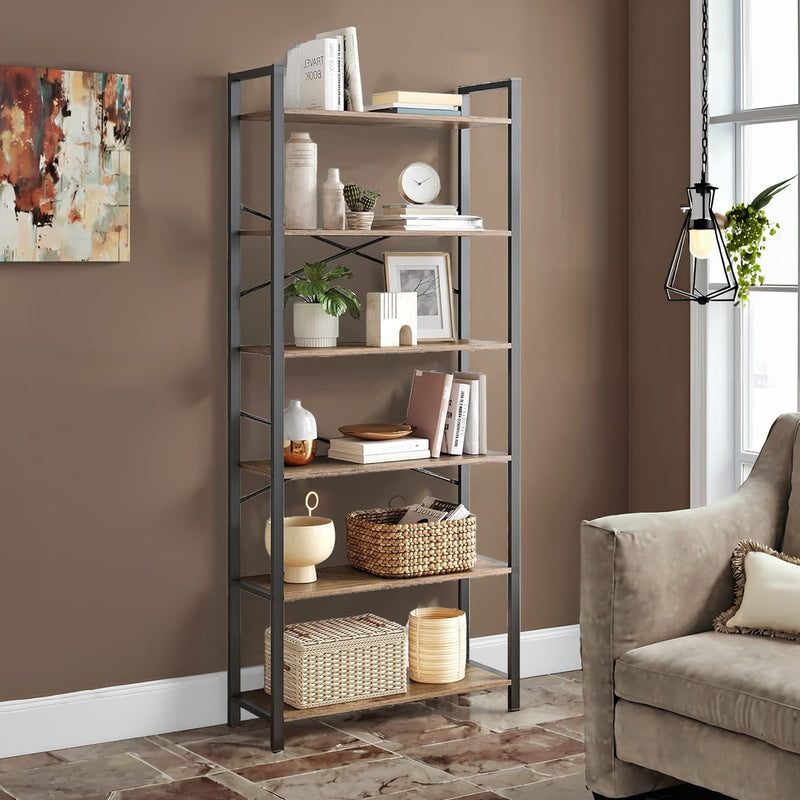 Industrial Style Bookshelf Freestanding Bookcase with 5 Open Shelves for Home Office by Vasagle, 80x30x186cm