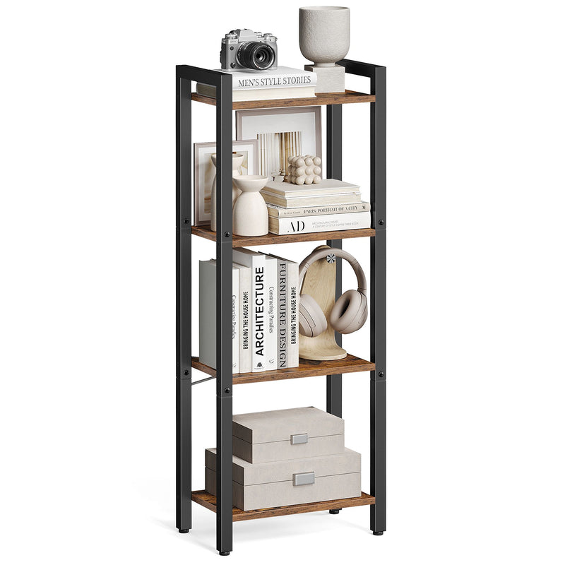 4 Tier Rustic Brown and Black Bookshelf with Industrial Metal Frame by Vasagle