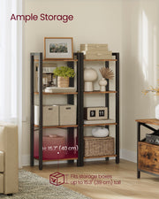 4 Tier Rustic Brown and Black Bookshelf with Industrial Metal Frame by Vasagle