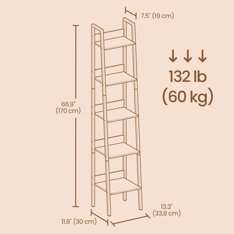 5 Tier Narrow Ladder Bookshelf for Home Office or Living Room Storage by Vasagle