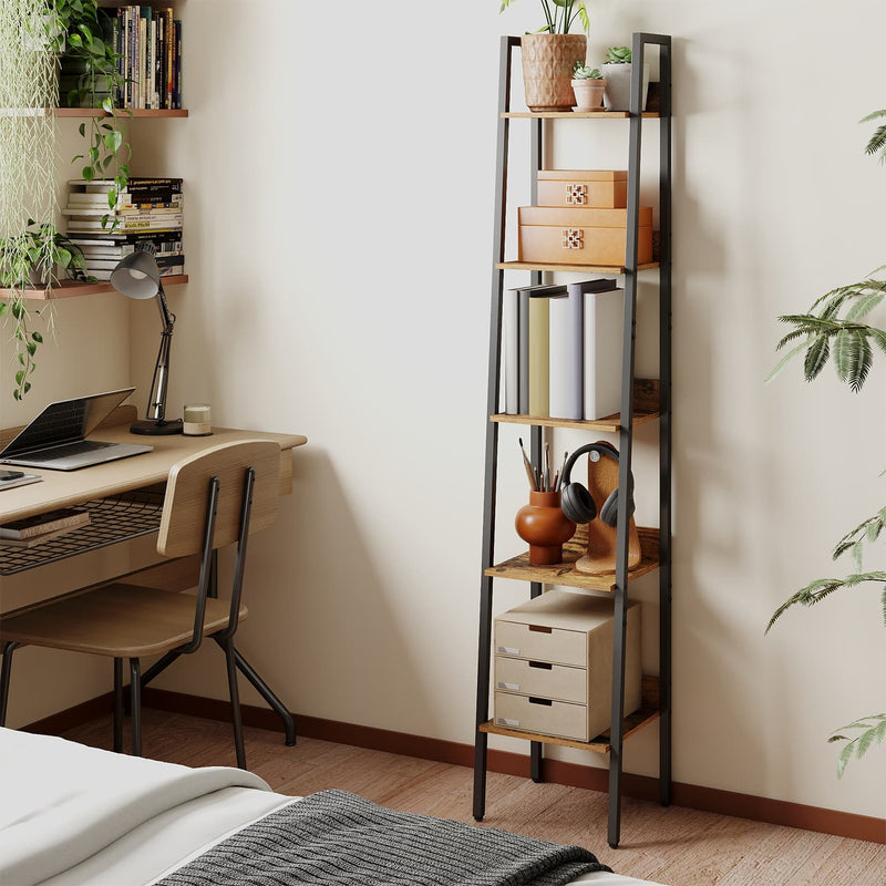 5 Tier Narrow Ladder Bookshelf for Home Office or Living Room Storage by Vasagle
