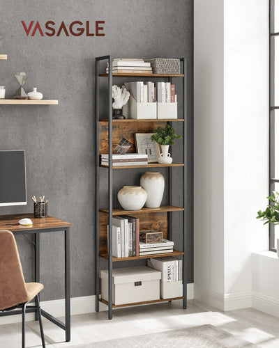 Rustic Brown and Black 6 Shelf Bookcase Industrial Storage Display Unit by Vasagle