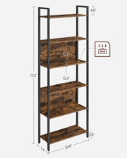 Rustic Brown and Black 6 Shelf Bookcase Industrial Storage Display Unit by Vasagle
