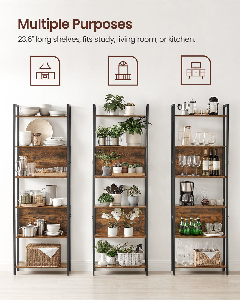 Rustic Brown and Black 6 Shelf Bookcase Industrial Storage Display Unit by Vasagle