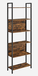 Rustic Brown and Black 6 Shelf Bookcase Industrial Storage Display Unit by Vasagle