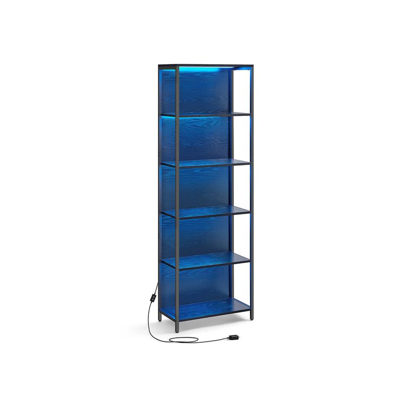 6 Tier LED Bookcase in Ebony Black with Open Shelves for Home or Office by Vasagle
