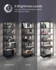 6 Tier LED Bookcase in Ebony Black with Open Shelves for Home or Office by Vasagle