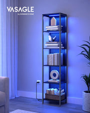 6 Tier LED Bookcase with Adjustable Shelves in Ebony Black for Home or Office by Vasagle